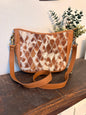 Brown Leather Cowhide Stitched Crossbody