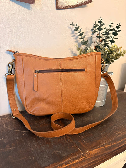 Brown Leather Cowhide Stitched Crossbody