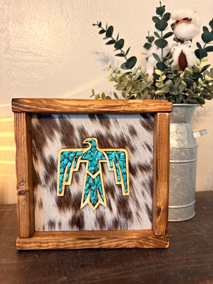 Thunderbird Stone Inlay Framed Cowhide Sign