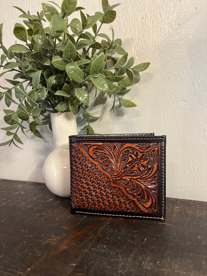 American Bison Tooled Dark Leather Wallet