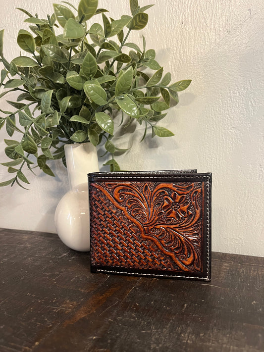American Bison Tooled Dark Leather Wallet