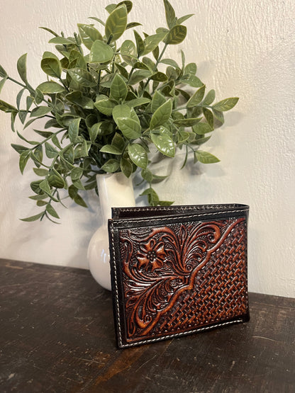 American Bison Tooled Dark Leather Wallet