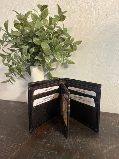 American Bison Tooled Dark Leather Wallet