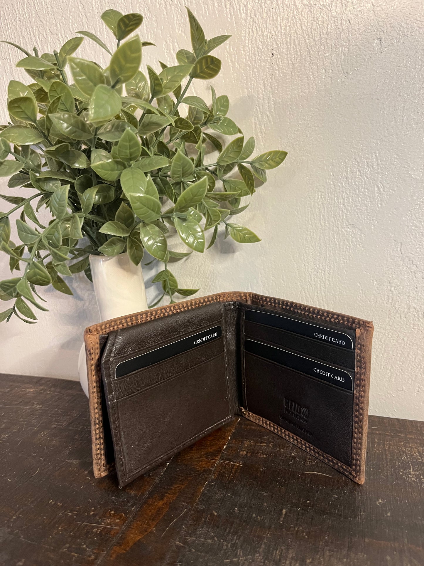American Bison Leather Wallet with Deer Head