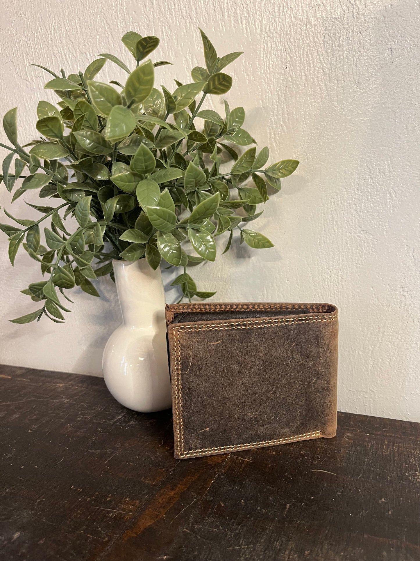 American Bison Leather Wallet with Deer Head