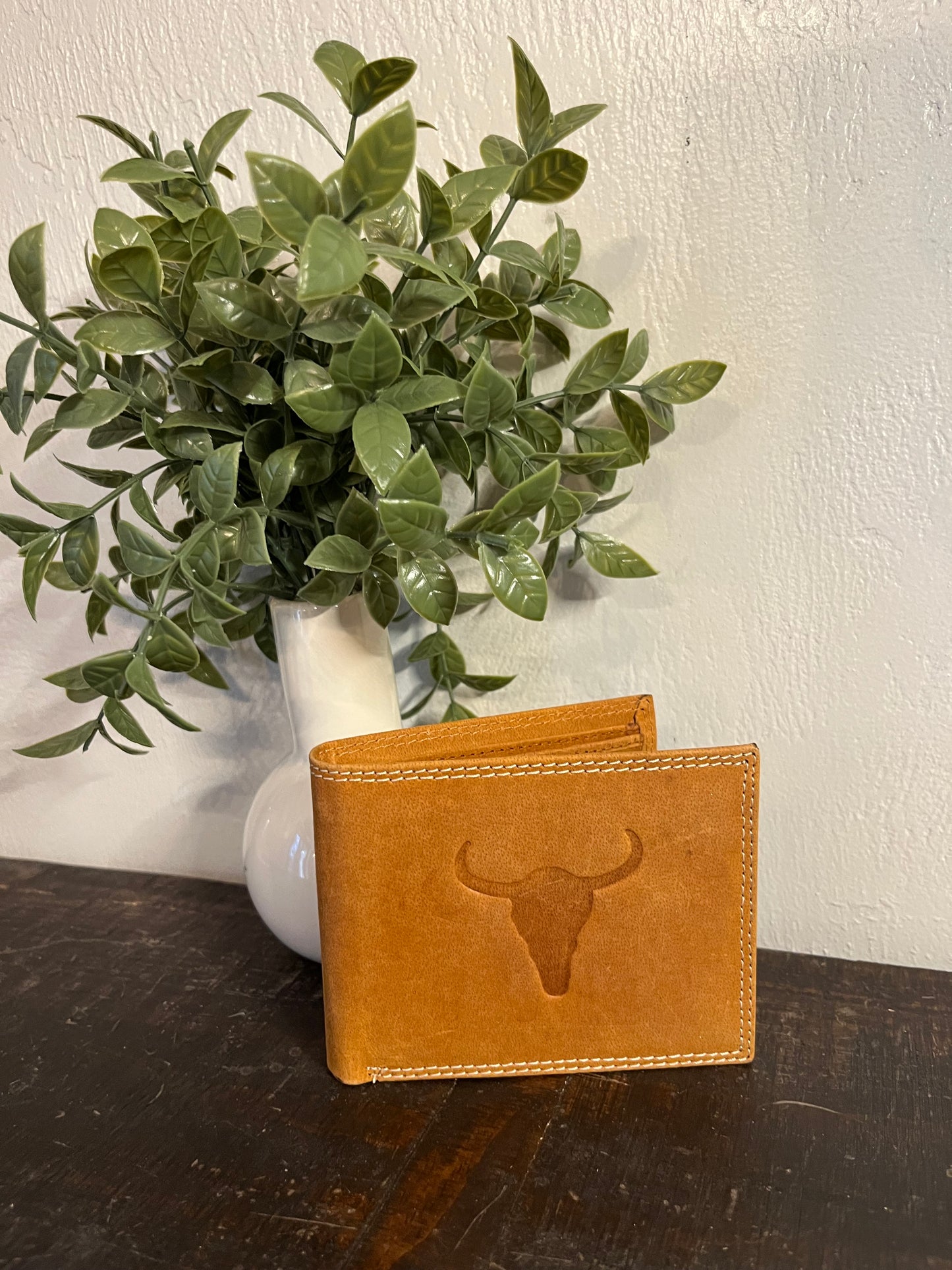 American Bison Leather Wallet with Longhorn Engraved