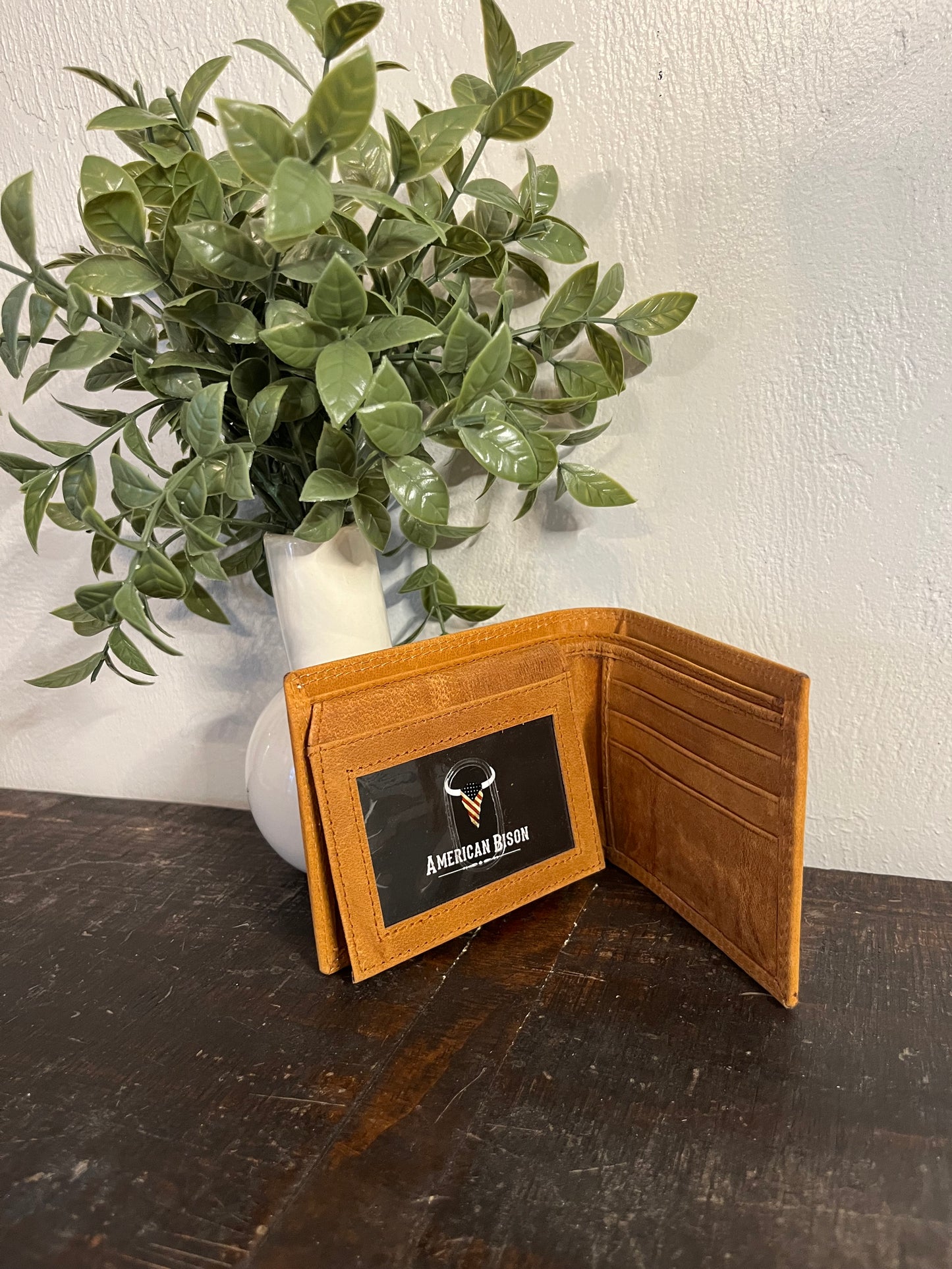American Bison Leather Wallet with Longhorn Engraved