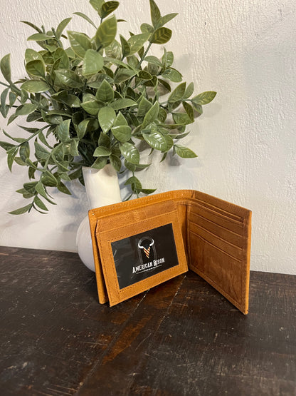American Bison Leather Wallet with Longhorn Engraved