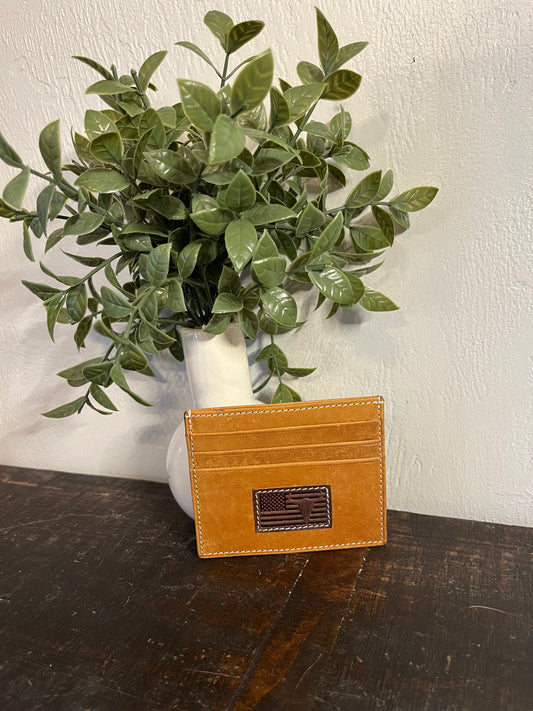 American Bison Leather Card Holder with American Flag / Longhorn