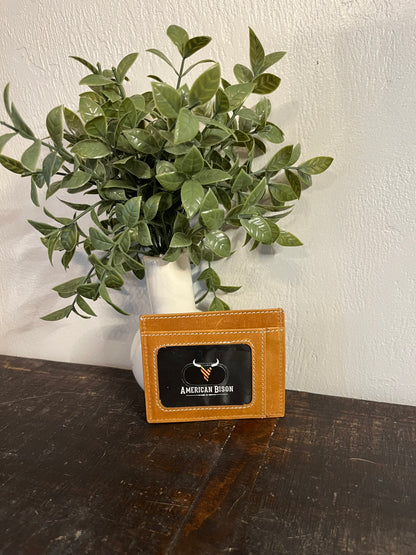 American Bison Leather Card Holder with American Flag / Longhorn