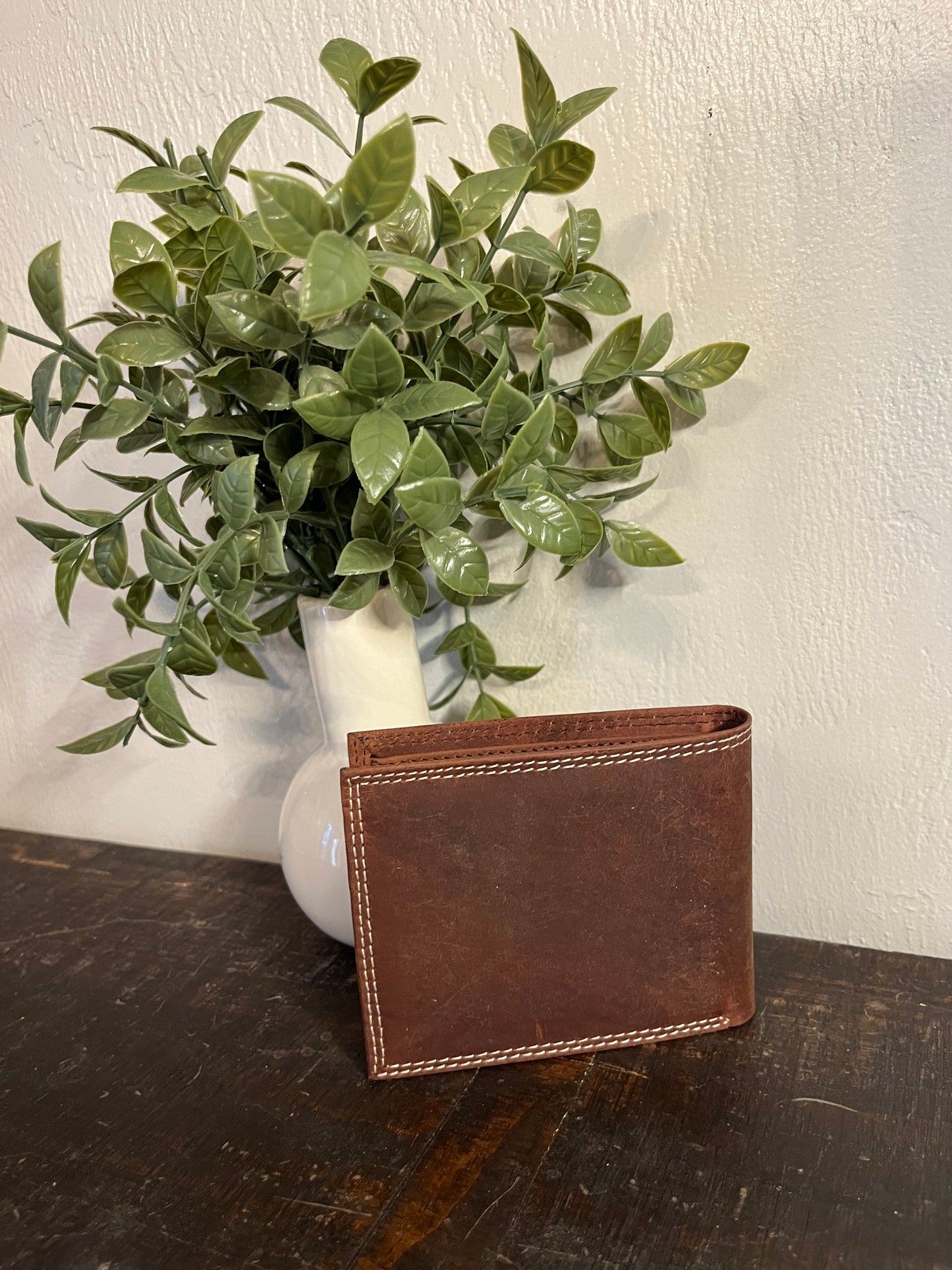 America Bison Brown Leather Wallet with American Flag
