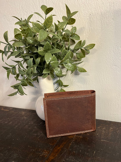 America Bison Brown Leather Wallet with American Flag