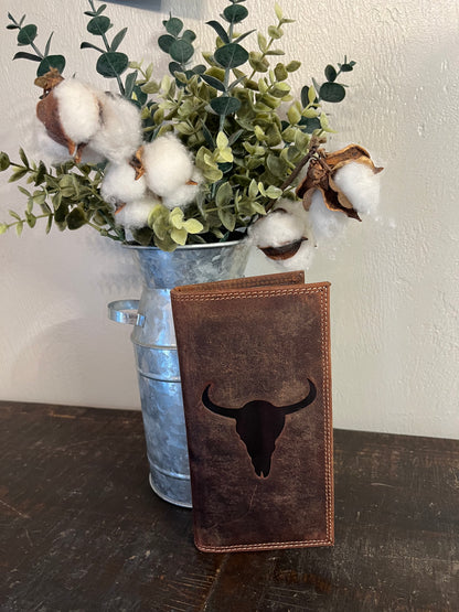 American Bison Leather Long Wallet with Longhorn
