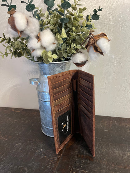 American Bison Leather Long Wallet with Longhorn