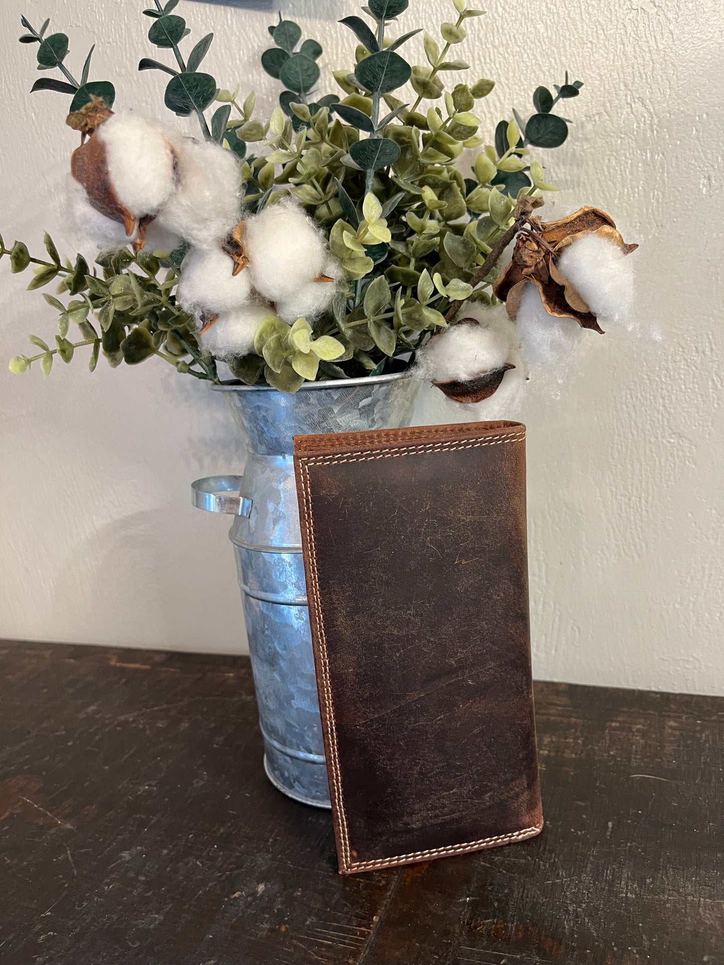 American Bison Leather Long Wallet with Longhorn
