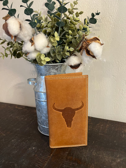American Bison Leather Long Wallet with Longhorn