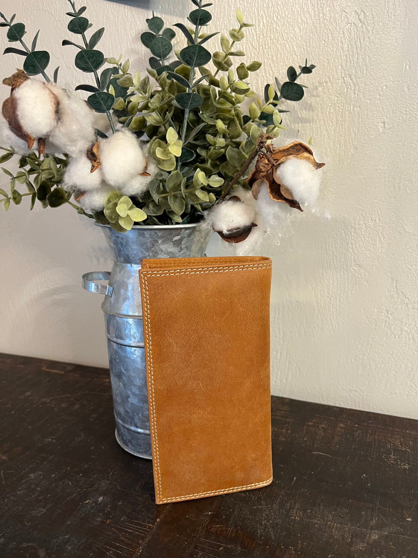 American Bison Leather Long Wallet with Longhorn
