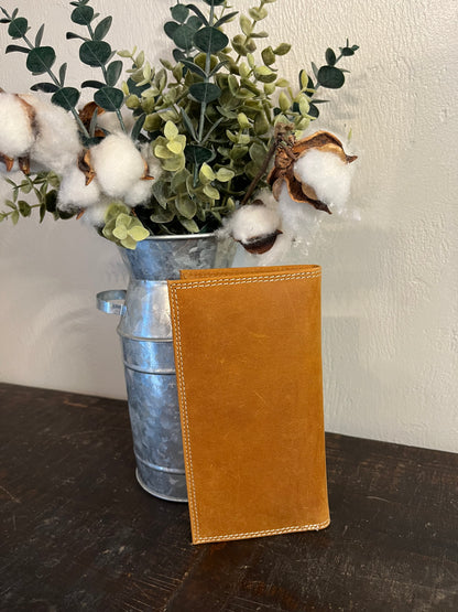 American Bison Leather Long Wallet with American Flag