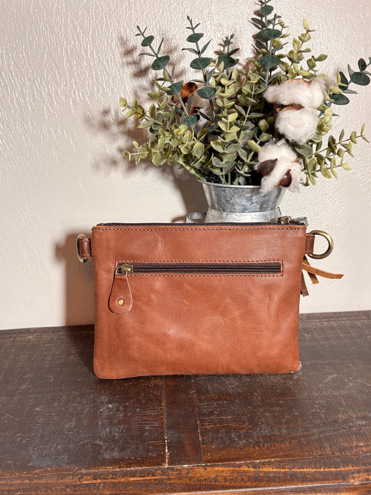 Tooled Leather & Cowhide Clutch / Crossbody