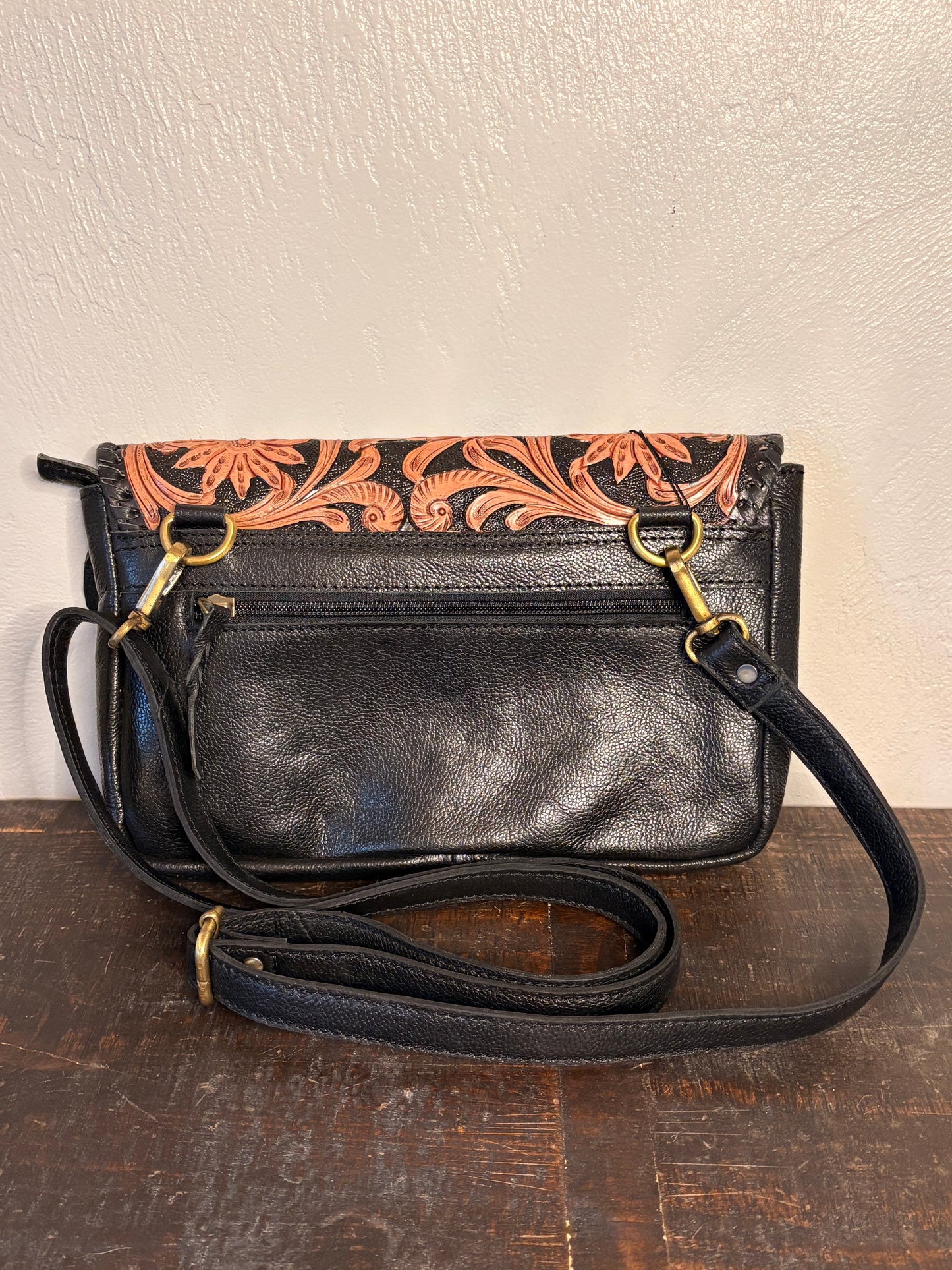 Black / Tooled Leather & Cowhide Crossbody