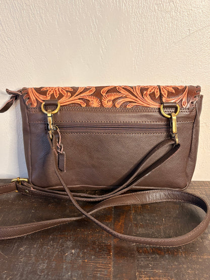 Brown / Tooled Leather & Cowhide Crossbody