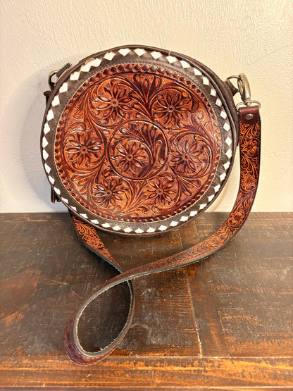 Tooled Canteen Crossbody with Cowhide