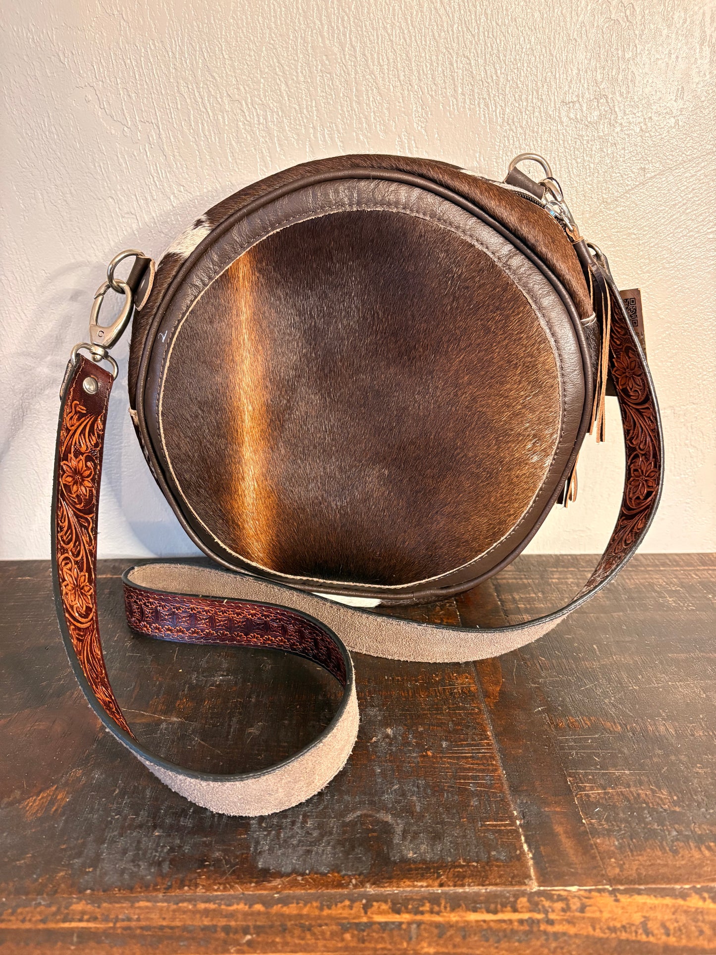 Tooled Canteen Crossbody with Cowhide