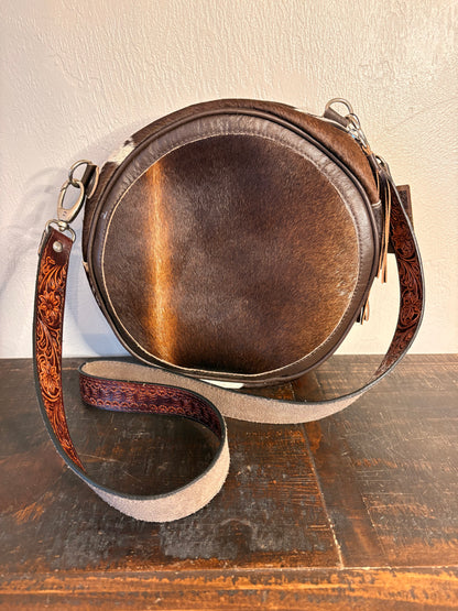 Tooled Canteen Crossbody with Cowhide