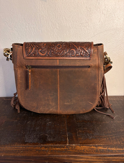American Bison Tooled Leather & Cowhide Crossbody