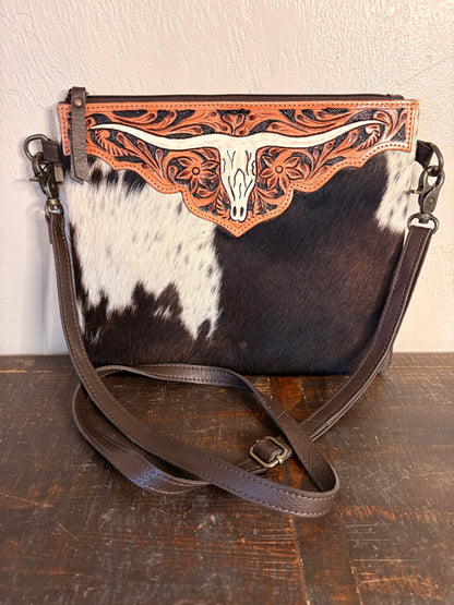 Longhorn Tooled Leather & Cowhide Concealed Carry Crossbody