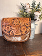 Brown Tooled Leather & Cowhide Crossbody