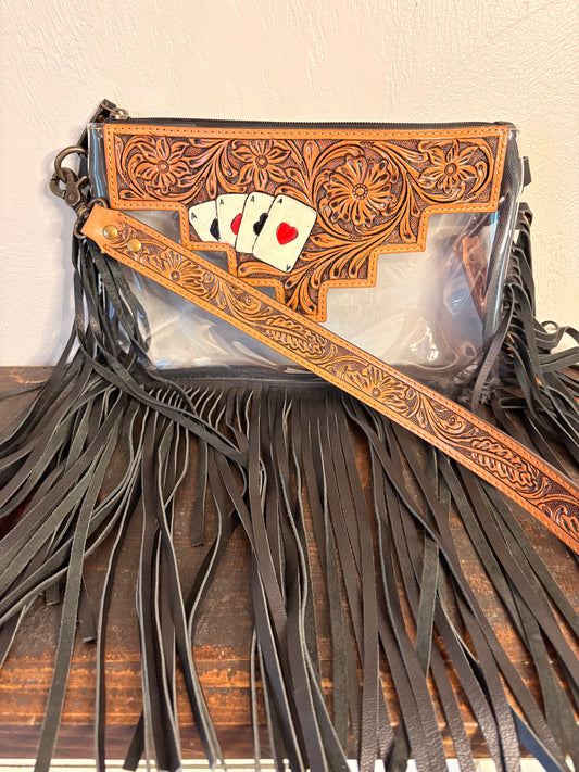 Tooled Western Clear Stadium Crossbody with Aces