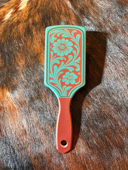 Turquoise & Brown Tooled Hair Brush