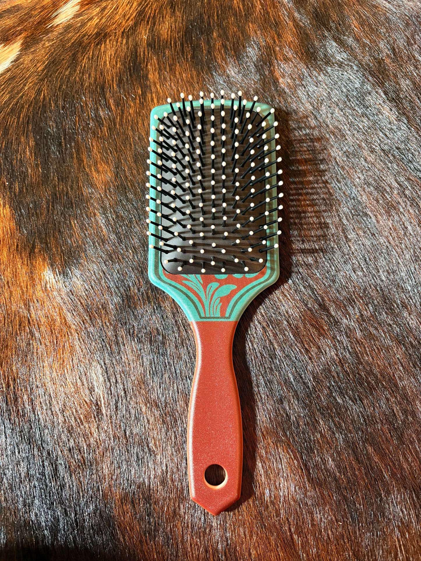 Turquoise & Brown Tooled Hair Brush
