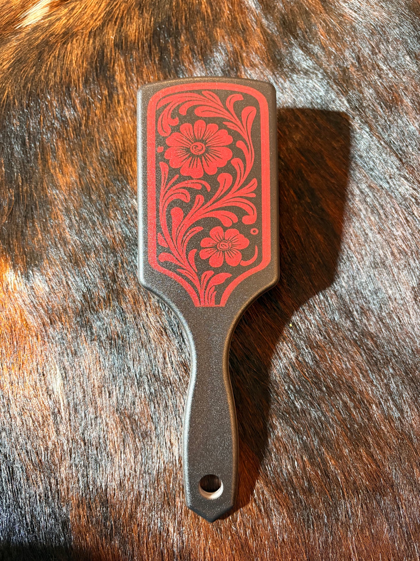 Black & Red Tooled Hair Brush