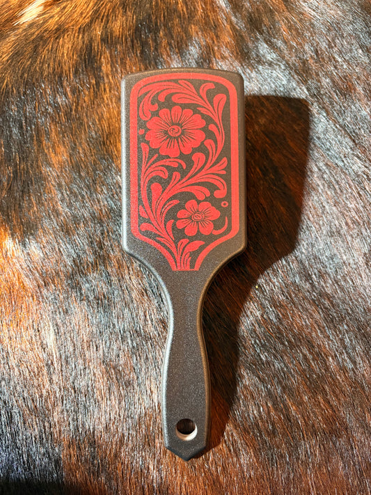 Black & Red Tooled Hair Brush
