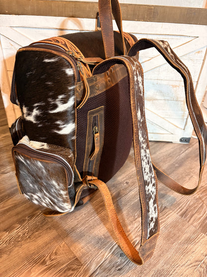 Tooled Leather and Cowhide Backpack / Diaper Bag