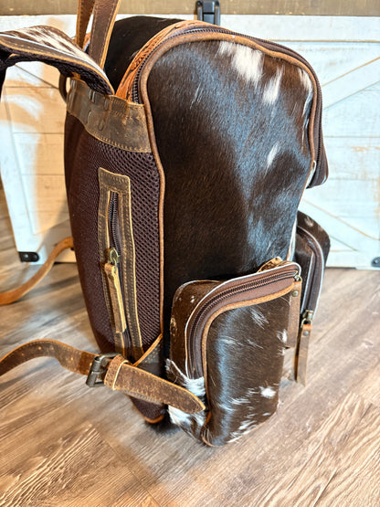 Tooled Leather and Cowhide Backpack / Diaper Bag