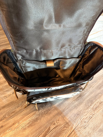 Tooled Leather and Cowhide Backpack / Diaper Bag