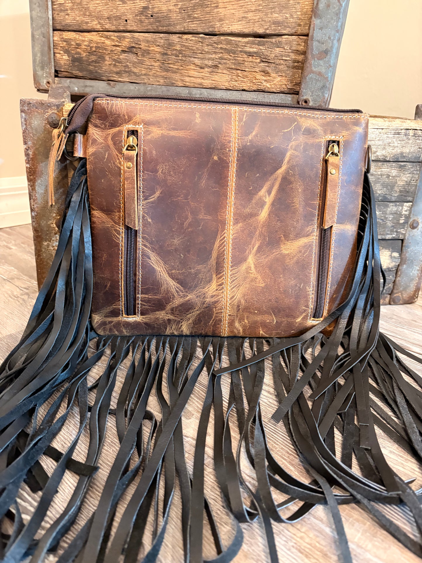 Black / White Cowhide & Tooled Leather Concealed Carry Crossbody