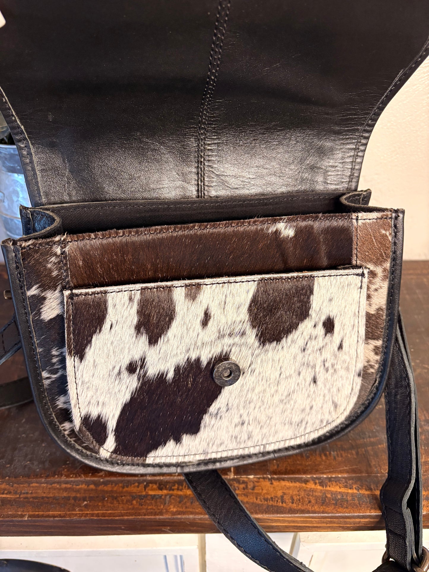 Black / Tooled Leather with Cowhide Crossbody