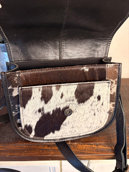 Black / Tooled Leather with Cowhide Crossbody