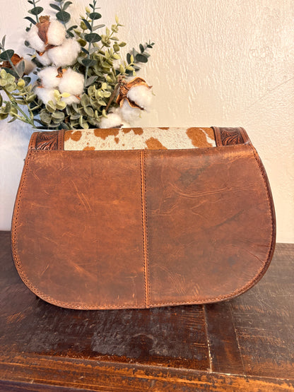 American Bison Tooled Leather / Cowhide Crossbody