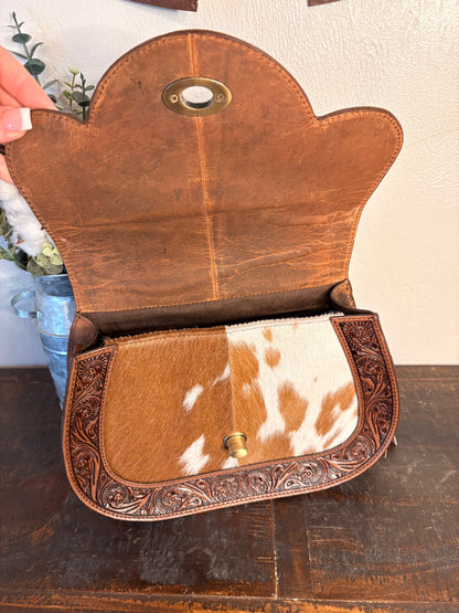 American Bison Tooled Leather / Cowhide Crossbody