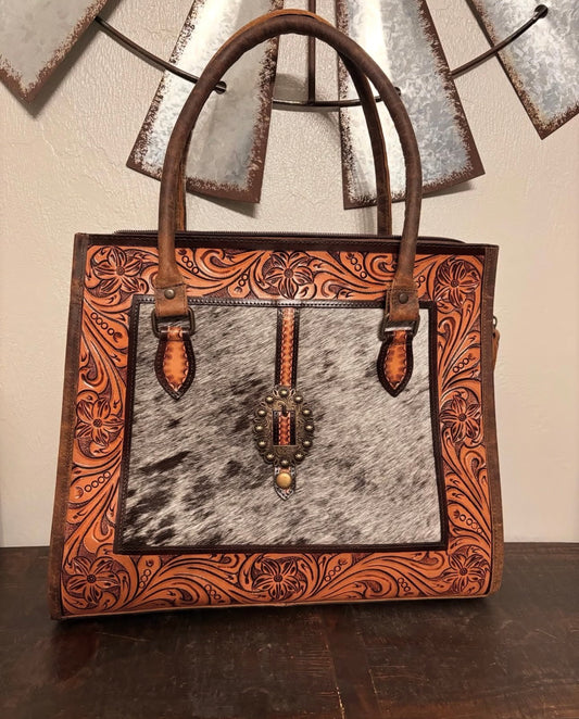 Tooled Leather / Cowhide Concealed Carry Purse