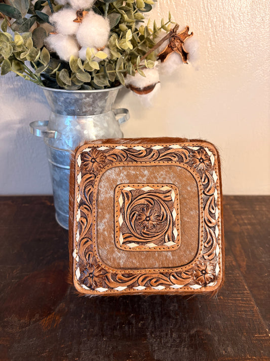 Brown Cowhide / Tooled Leather Jewelry Box