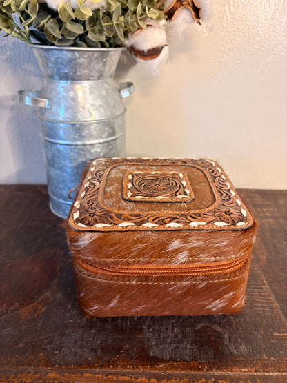 Brown Cowhide / Tooled Leather Jewelry Box