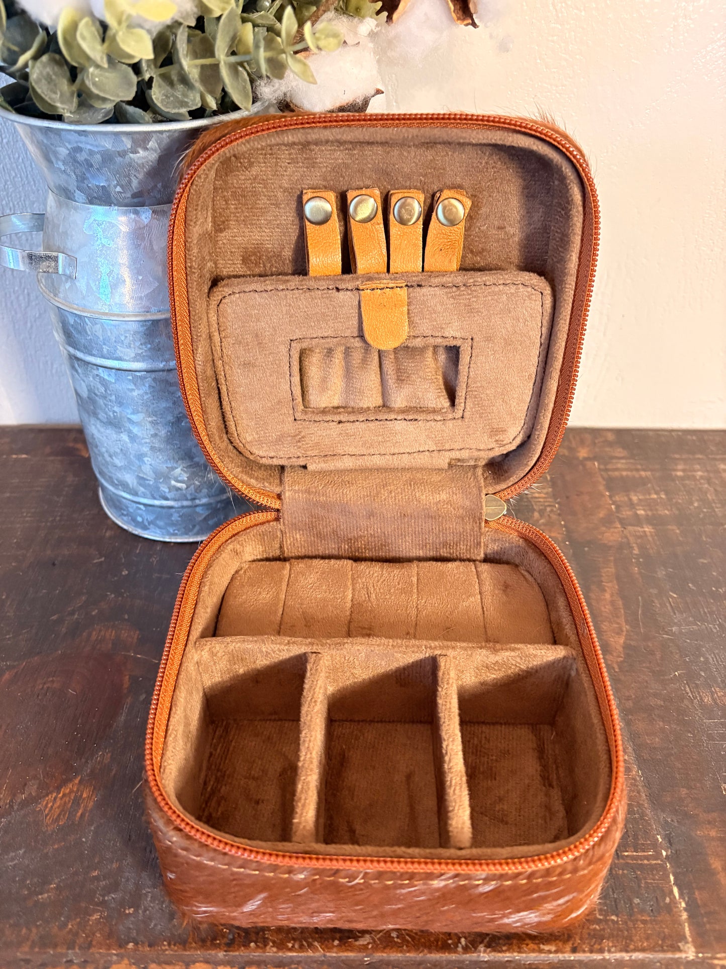 Brown Cowhide / Tooled Leather Jewelry Box