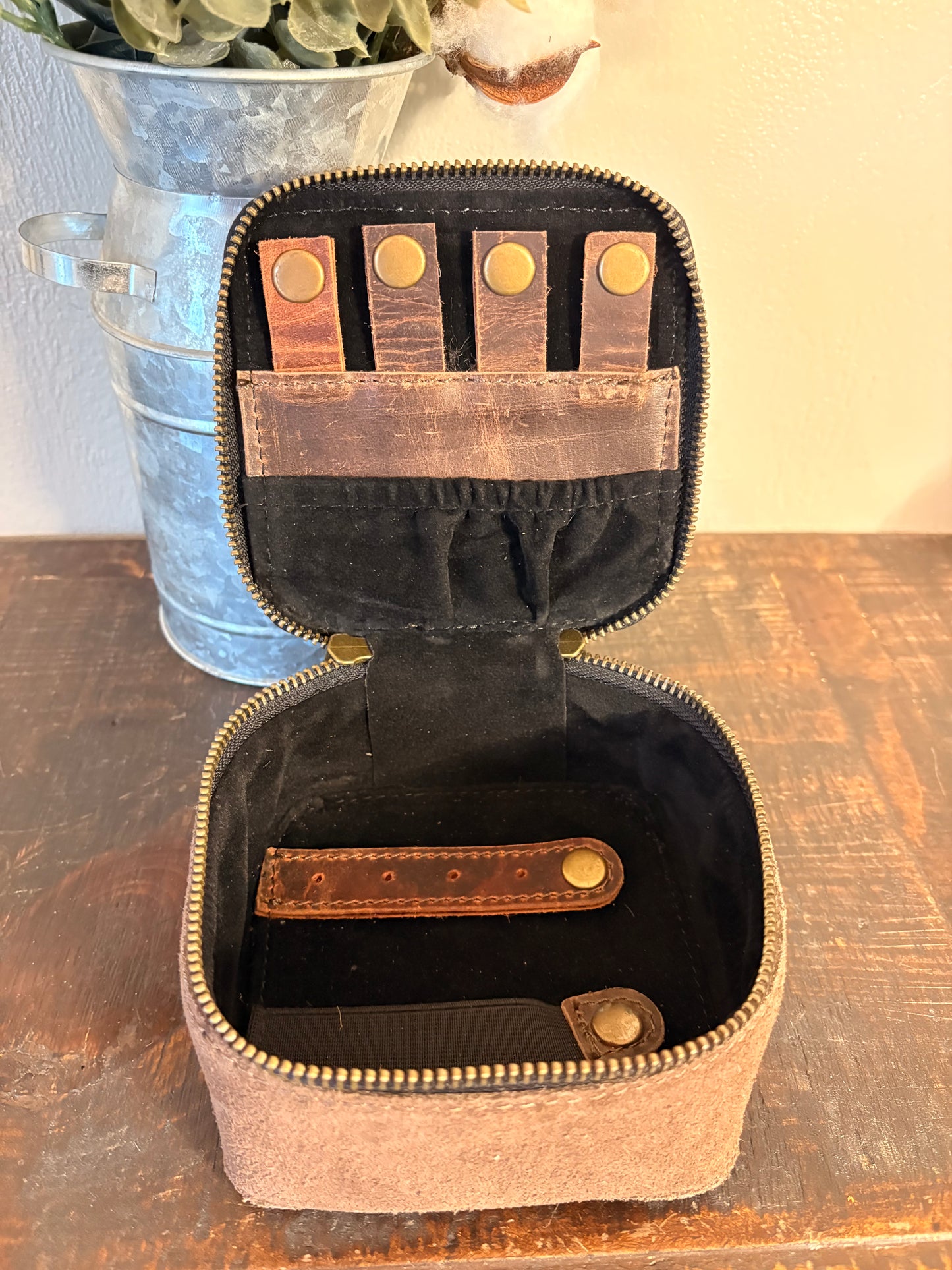 Dark Brown Suede Boot Stitch Jewelry Box