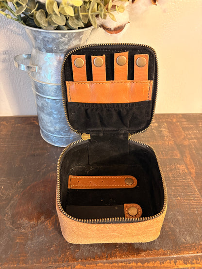 Light Brown Suede Boot Stitch Jewelry Box